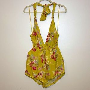 Cotton Candy LA Yellow with Floral print Romper- S
